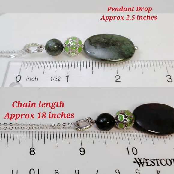 Jade of Yesteryear Sterling Silver Nephrite Jade Pendant Necklace 18" - Picture 5 of 8